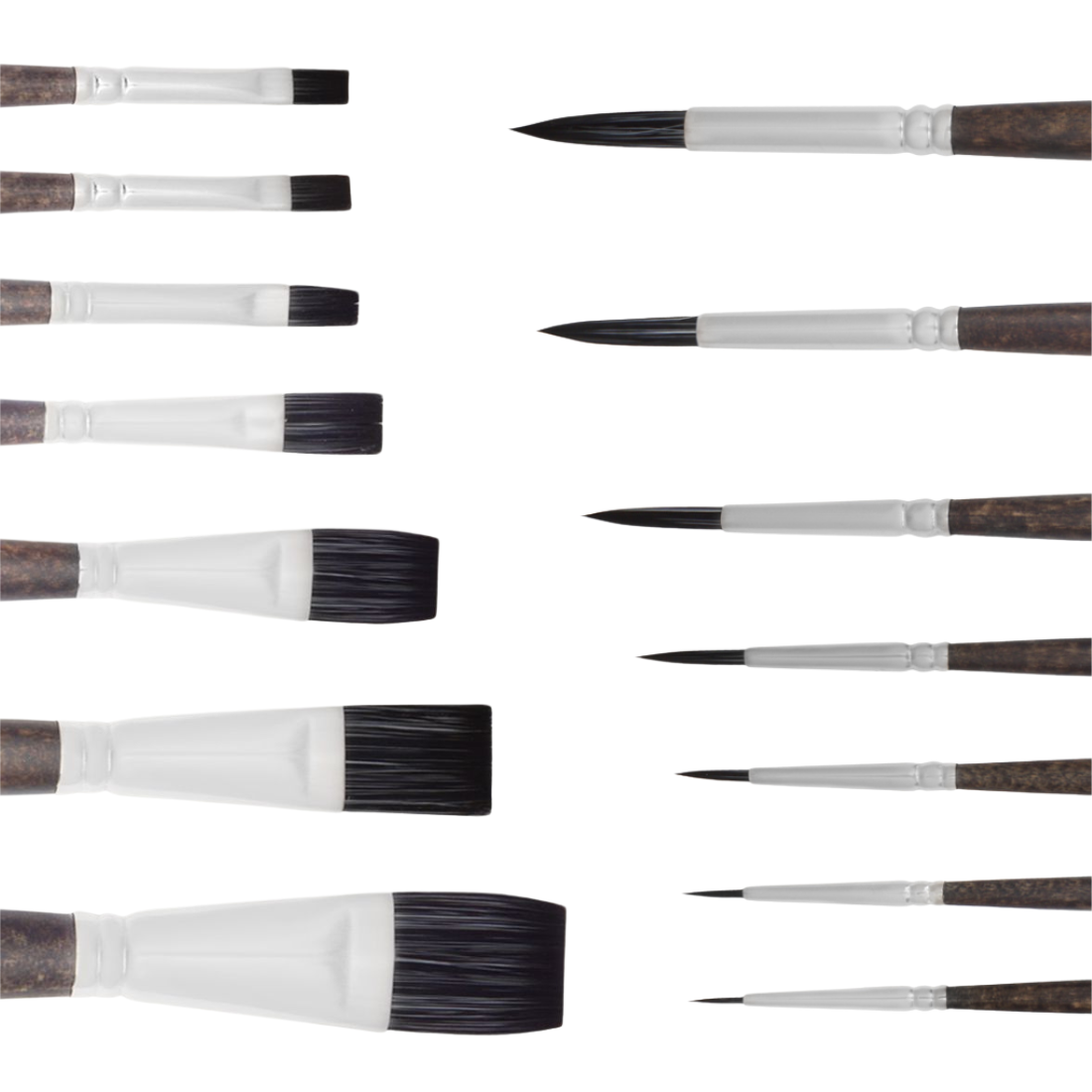 Set of 2, 7 Round and 7 Flat Brushes, Synthetic bristles for Oil, Acrylic, Gouache Painting