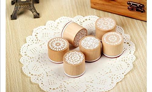 6 Pc Wooden Round Block LACE Stamps - Oytra