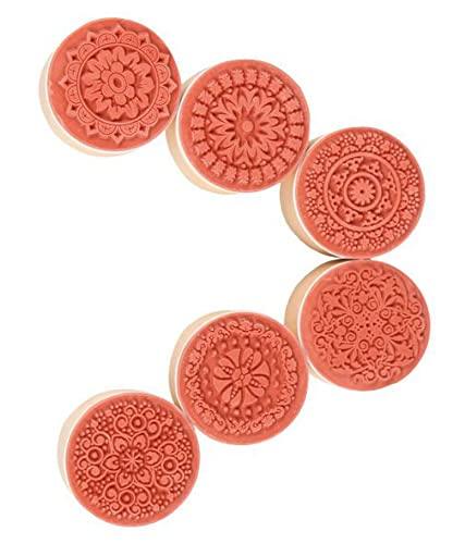 6 Pc Wooden Round Block LACE Stamps - Oytra