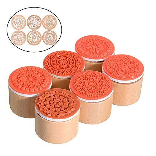 6 Pc Wooden Round Block LACE Stamps - Oytra
