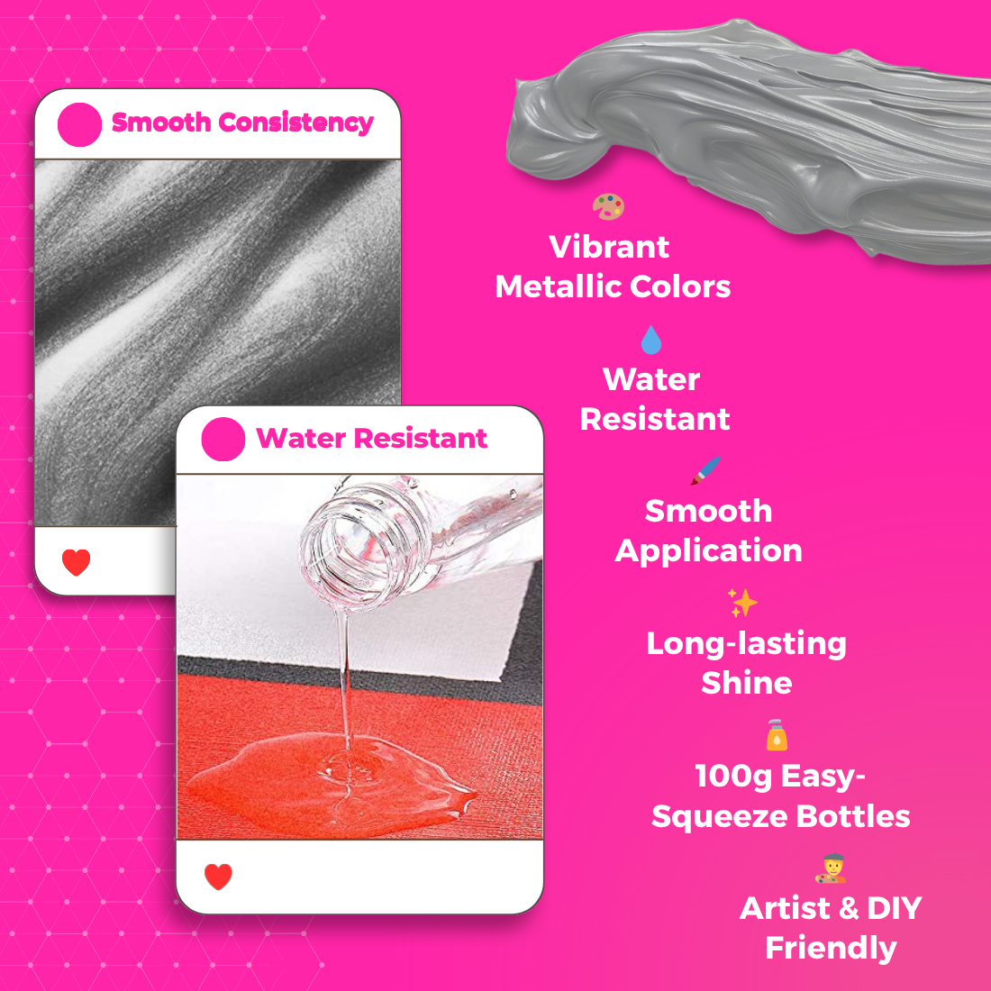 100 Grams Metallic Acrylic Paint (Silver)