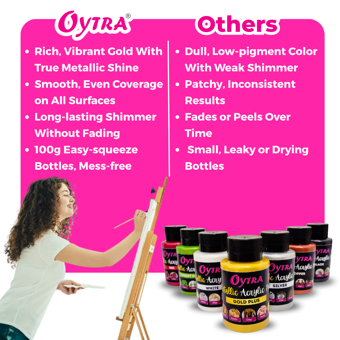 Oytra 100 ml Metallic Acrylic Color Paint Metal Colours for Professionals Artist Hobby Painters DIY Art and Craft Painting Drawings on Canvas (Gold)