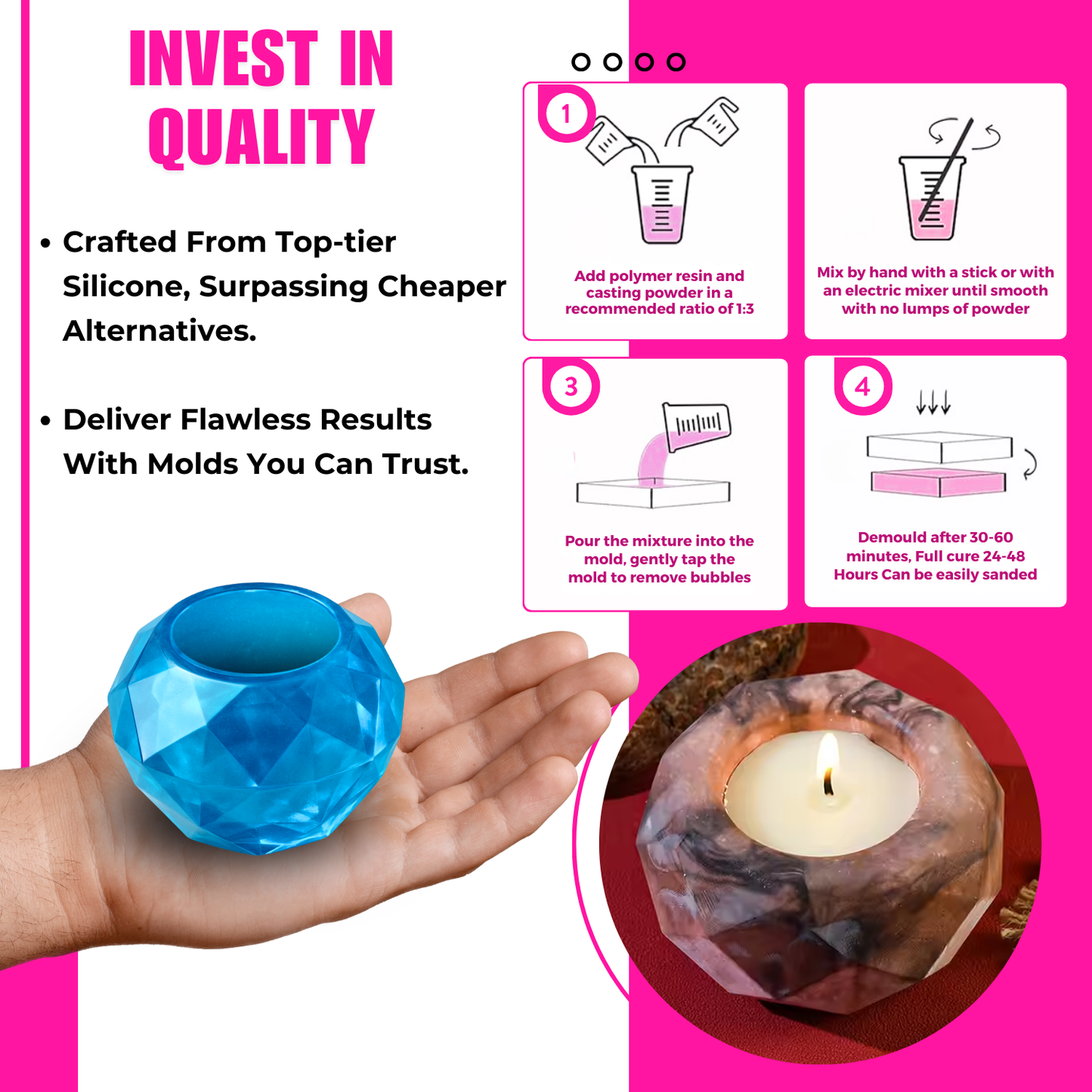 Diamond Round tea Light Resin Mould