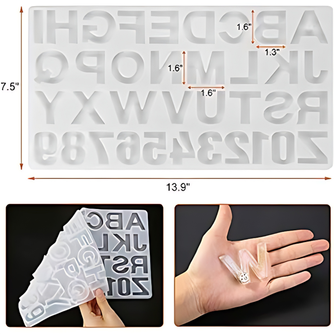 Resin Alphabet & Number Silicone Mould with Keyrings (RESINKIT-08)