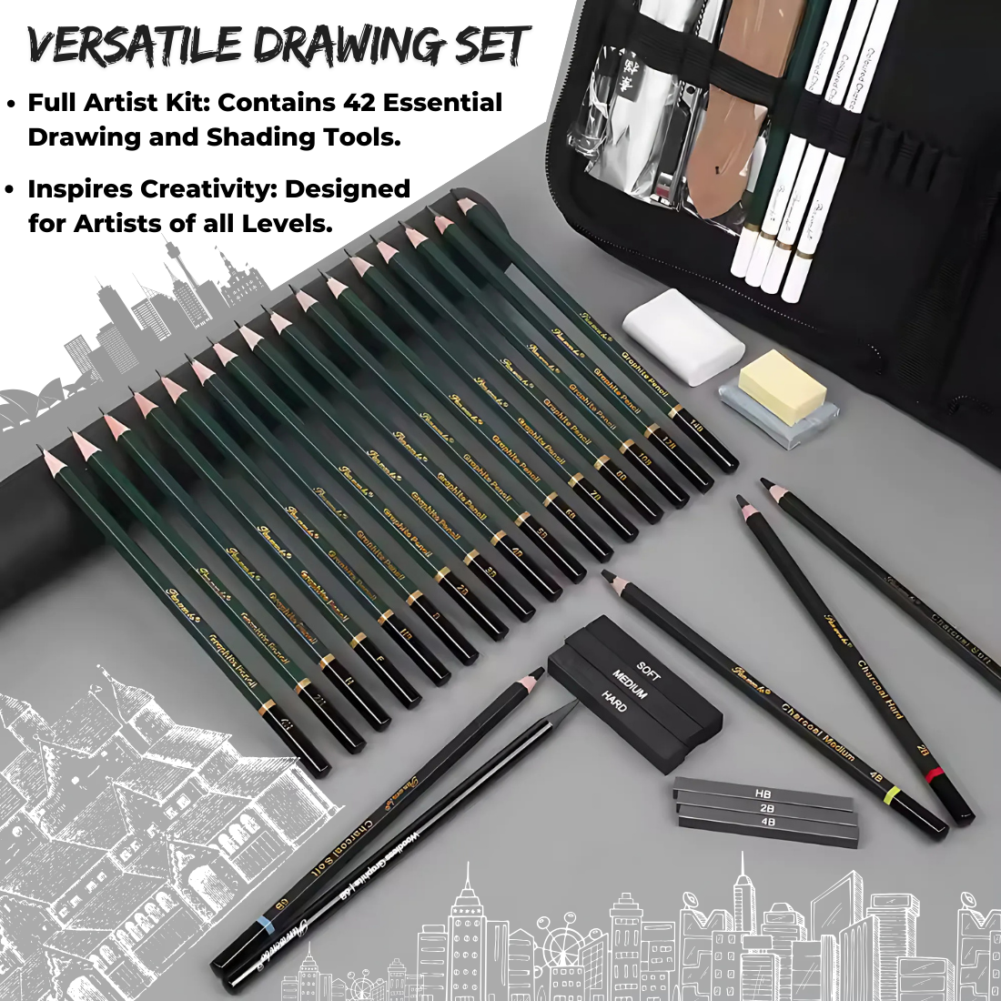 42 Pcs Professional Sketching Set