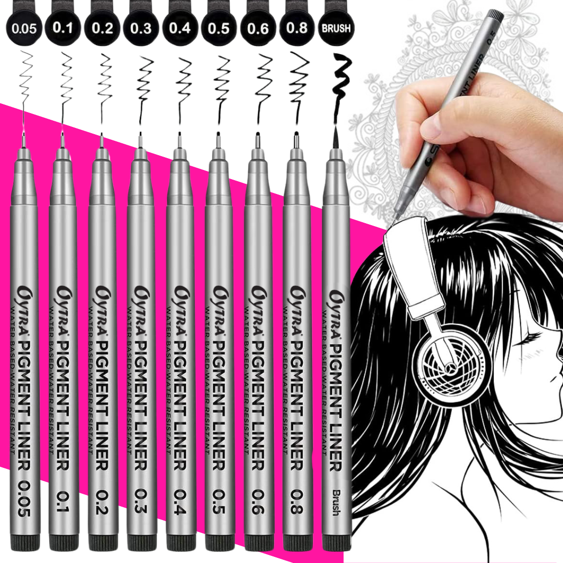 Black Fineliners Pen Set of 6 Pcs
