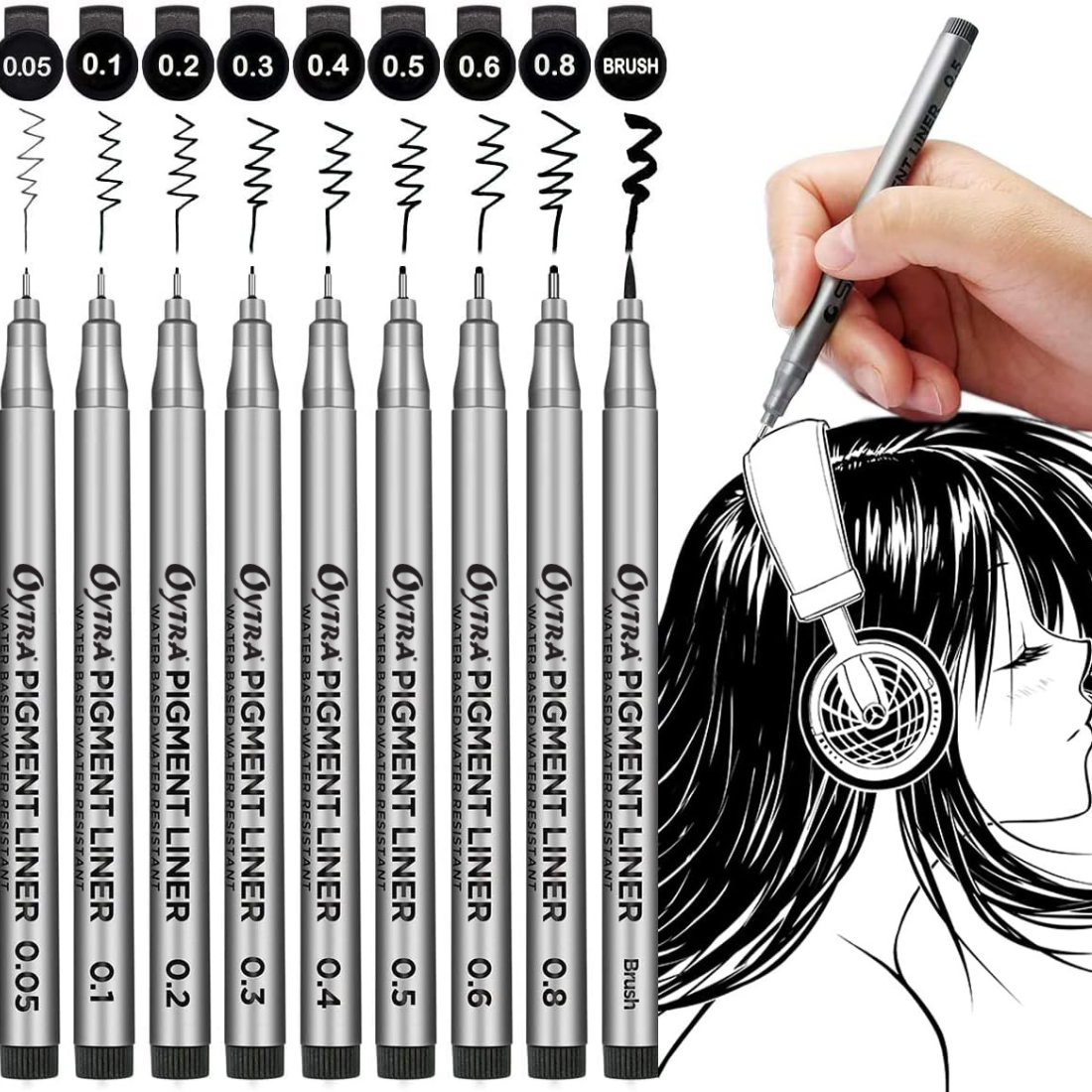 Pathos India 9 Pcs Micron Pigment liner Pens Black Set for mandala art, Artist Illustration, Office