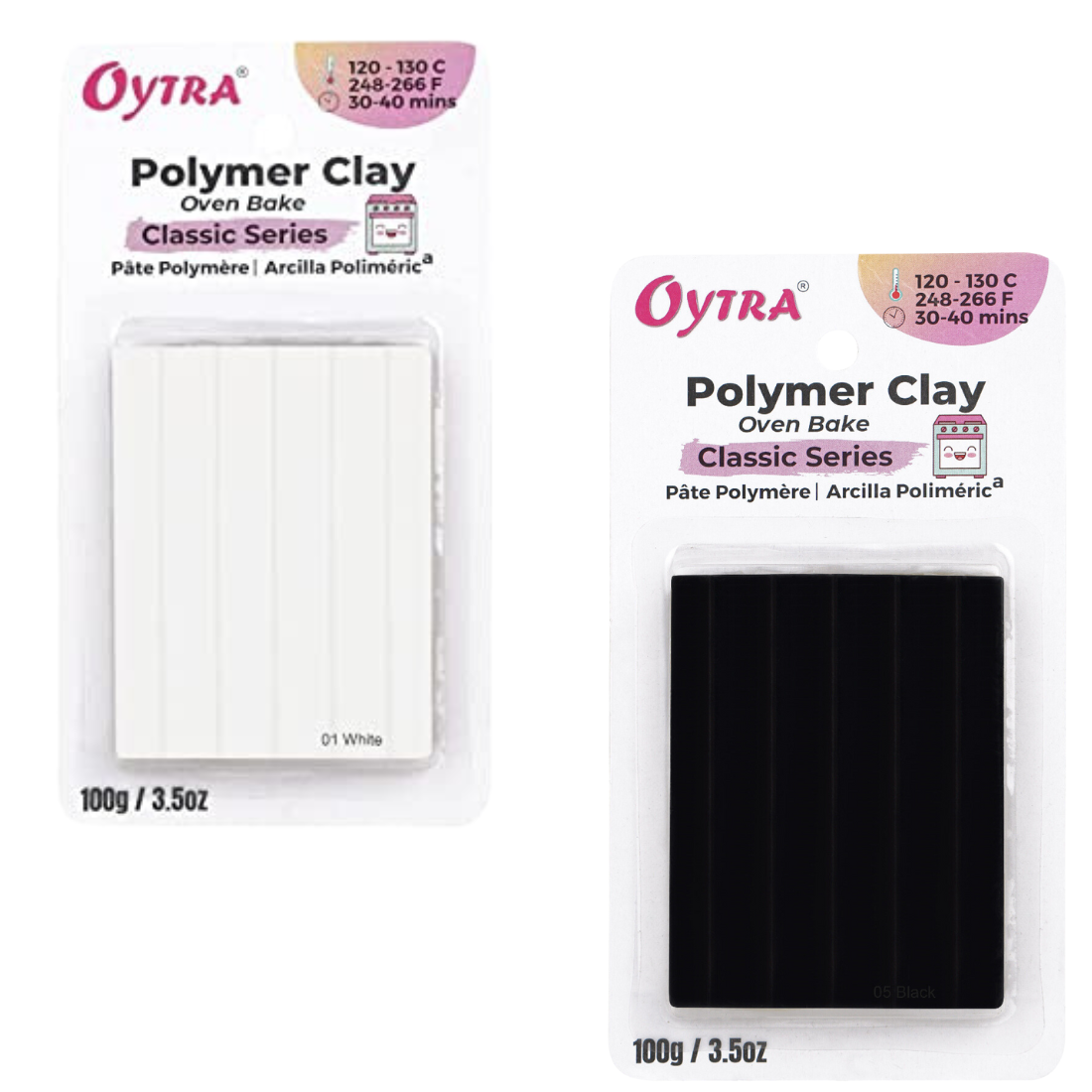 Oytra 100 Gram Polymer Oven Bake Clay Classic Series for Jewelry Making Figurines DIY (White and Black) Combo