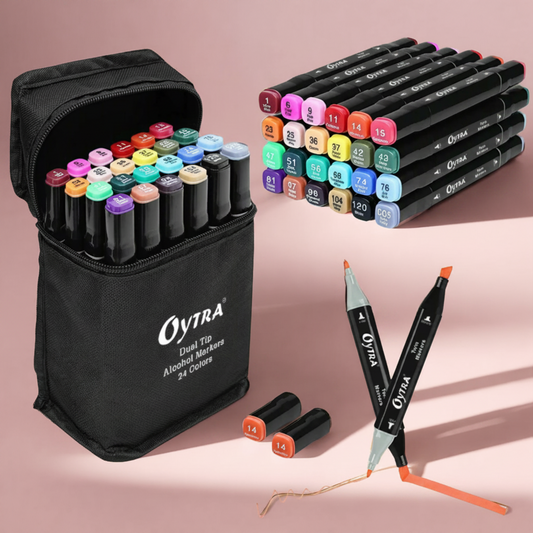Alcohol Markers 24 Colors Dual Tip Bullet and Calligraphy Pens