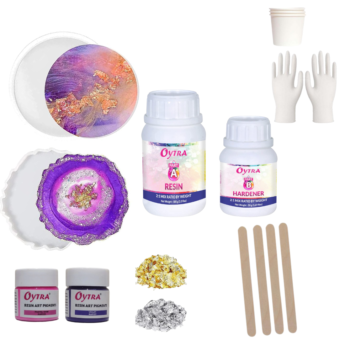 Oytra Resin Coaster Kit with Mould Pigment & Flakes - Oytra