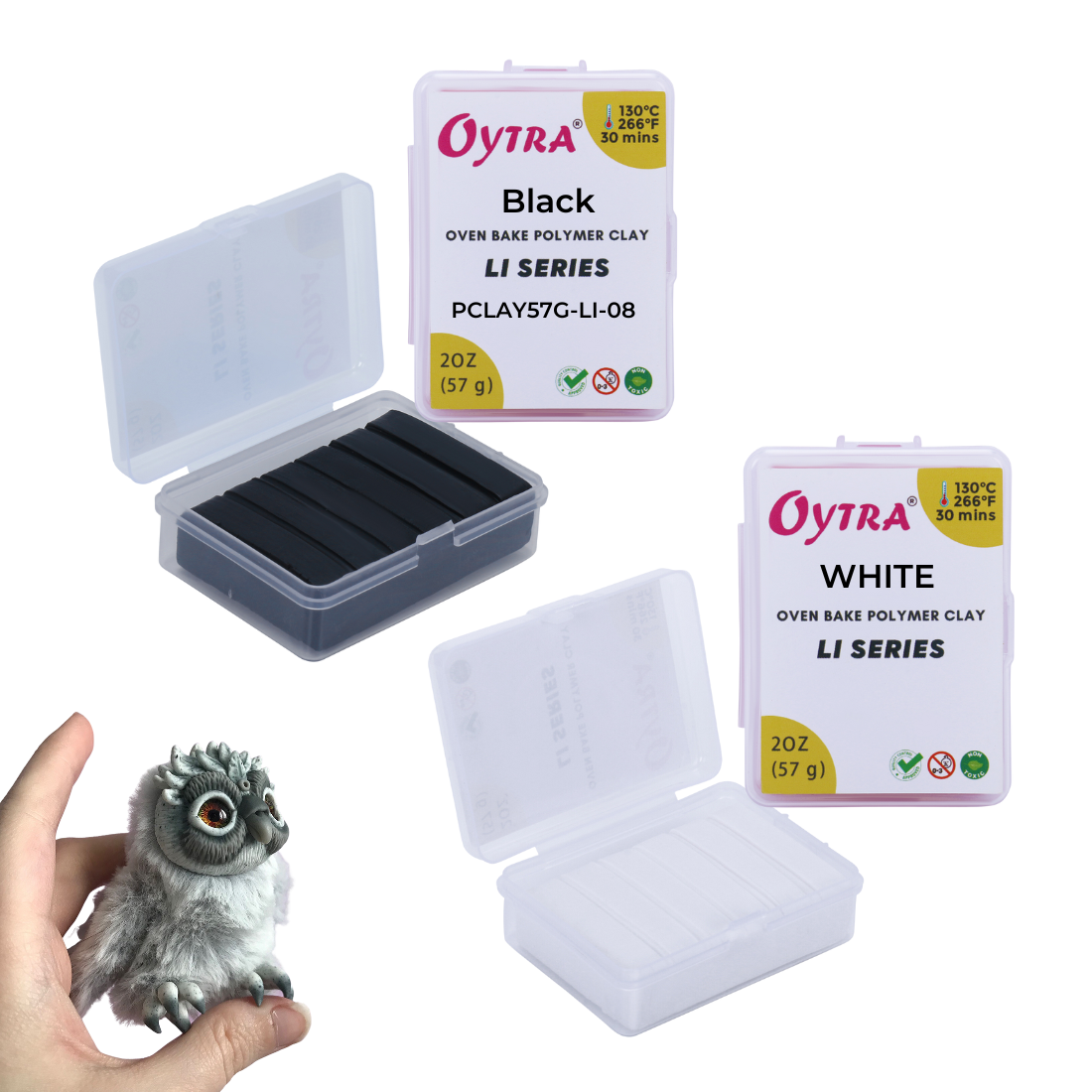 Oytra Polymer Oven Bake Clay LI Series Combo 57 Gram for Jewellery Making for Artist Professional (Black and White)