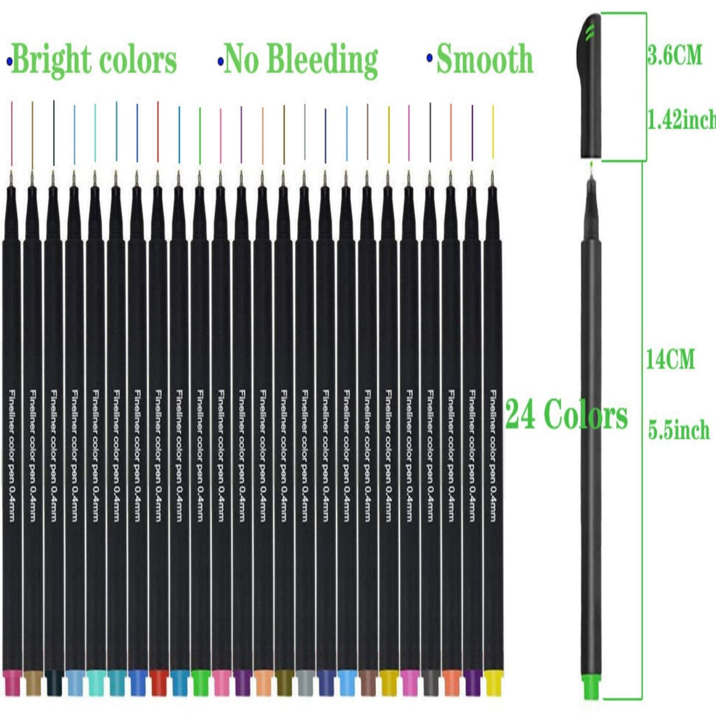 24 Colors Fineliner Coloured Pens Pigment Based 0.4mm