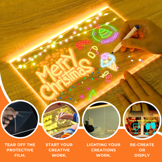 LED Acrylic Writing Pad with 7 Chalk Markers