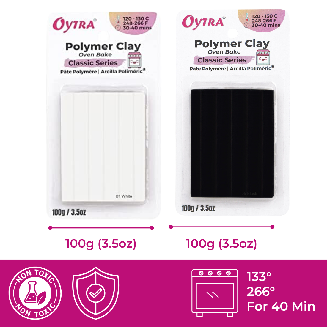 Oytra 100 Gram Polymer Oven Bake Clay Classic Series for Jewelry Making Figurines DIY (White and Black) Combo