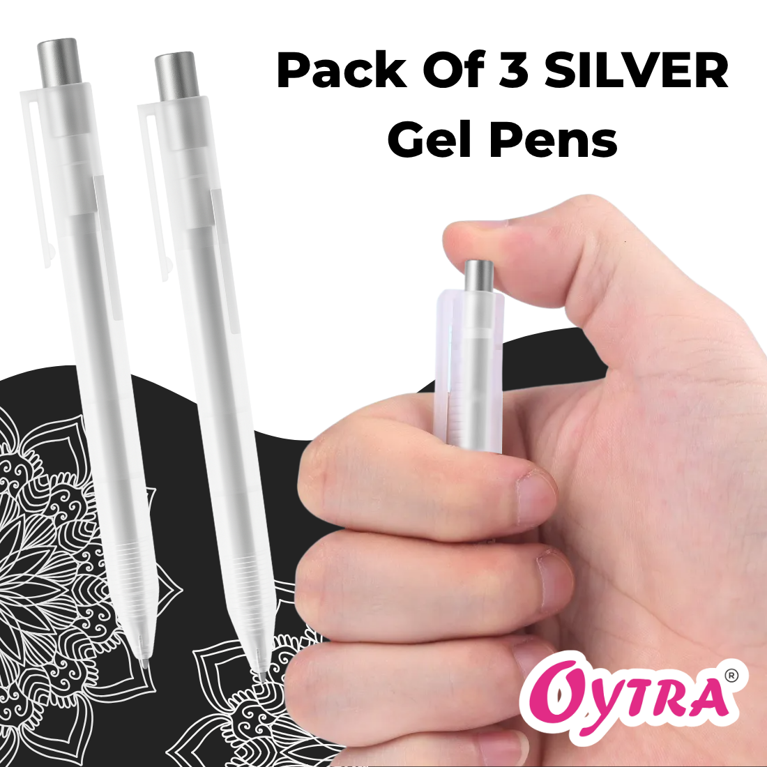 Gel Pens 0.8mm Fine Tip Set of 3 - Silver