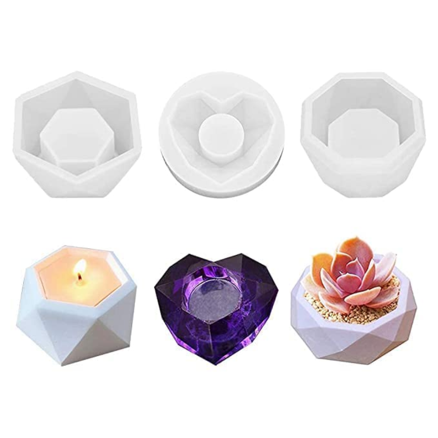 Set of 3 Heart Candle Planter Silicone Mold