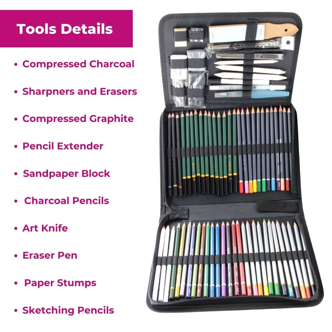 Oytra Pencil Sketching Kit 75 Pcs for Potrait
