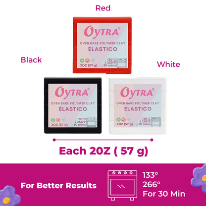 Polymer Oven Bake Clay Combo Black White and Red Elastico Series 57g/2oz per Colour - image 2