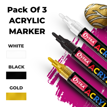 Acrylic Paint Marker Pens Combo Set of 3 - Gold, White, Black - image 2