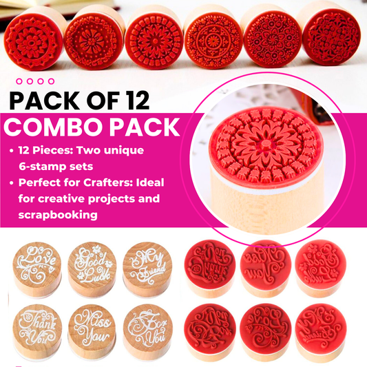 Wooden Round Stamps - Set of 12