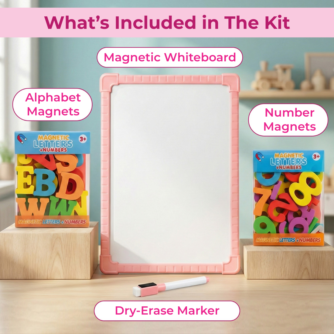 Magnetic Whiteboard Set with Alphabet Letters & Numbers