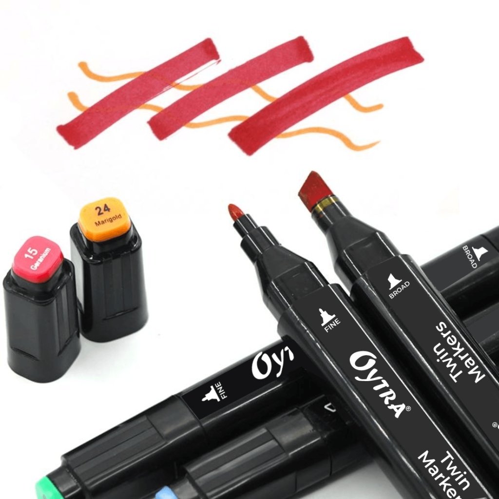 Alcohol Markers 24 Dual Tip Twin Bullet and Calligraphy Touch Pens - Oytra
