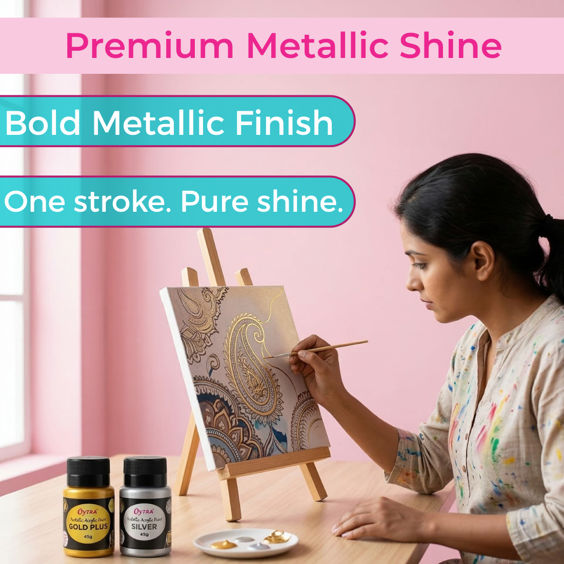 50 Grams Metallic Acrylic Paint Combo (Gold and Silver)