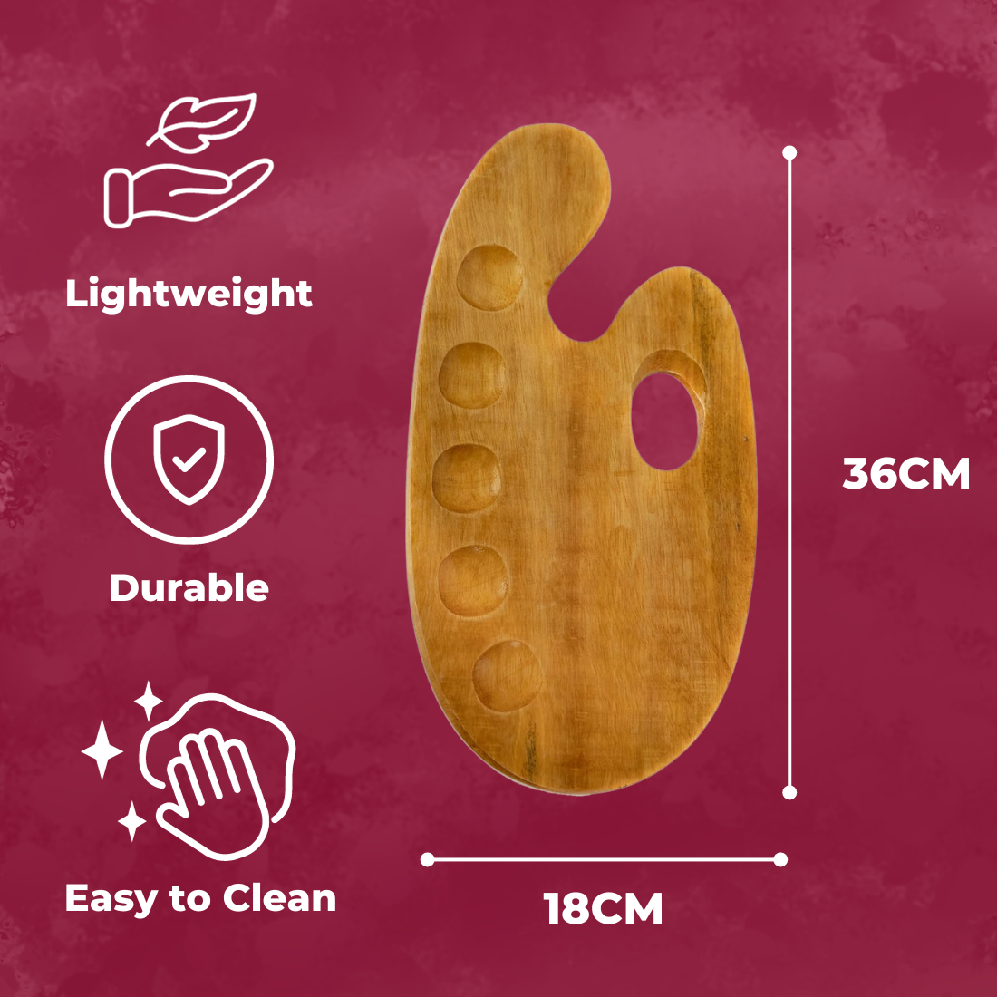 Oytra Premium Glossy Wooden Palette 36x20 CM 5 Thumb Hole