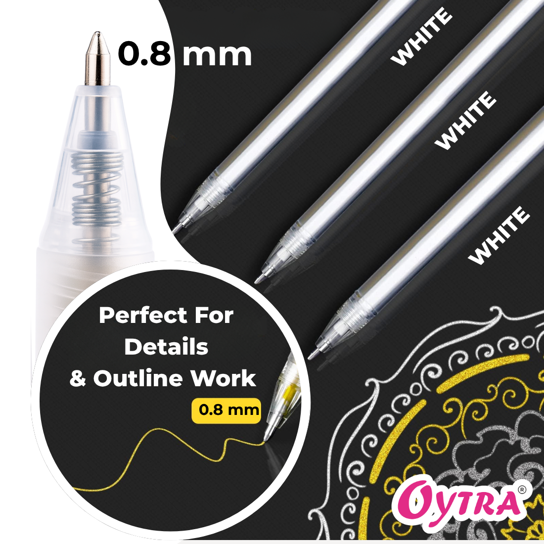 Gel Pens 0.8mm Fine Tip Set of 3 - White