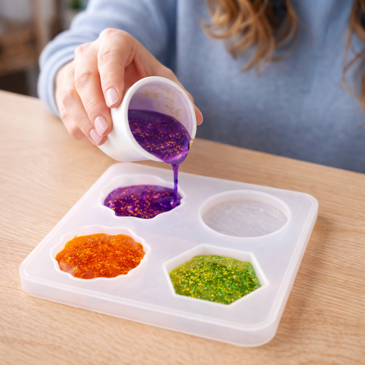 4pcs Keychain Hexagon Mix Resin Mould