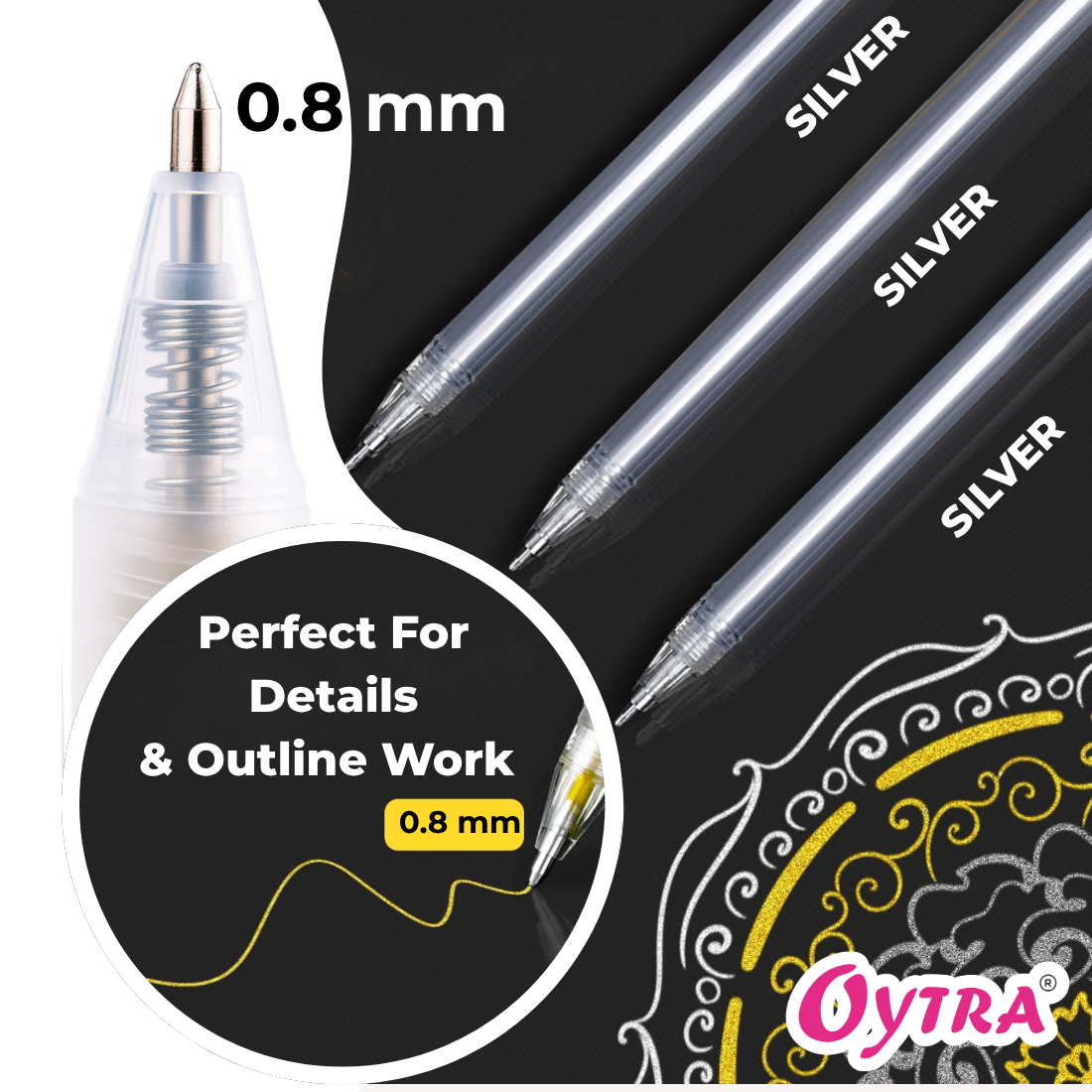 Gel Pens 0.8mm Fine Tip Set of 3 - Silver