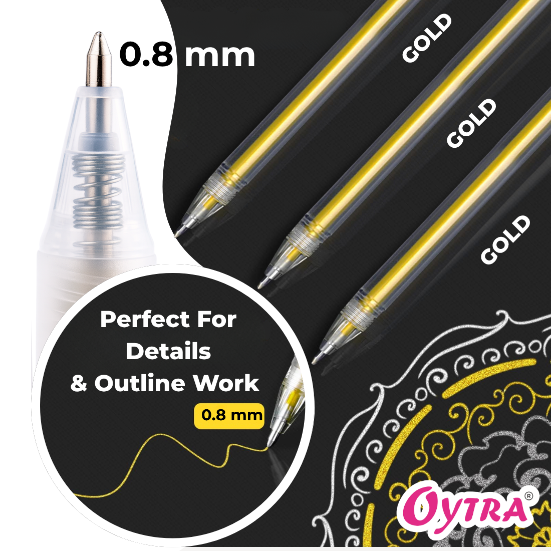 Gel Pens 0.8mm Fine Tip Set of 3 - Gold