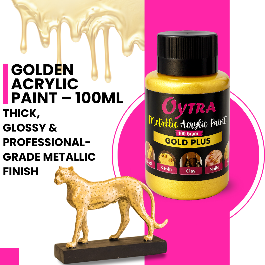 Oytra 100 ml Metallic Acrylic Color Paint Metal Colours for Professionals Artist Hobby Painters DIY Art and Craft Painting Drawings on Canvas (Gold)