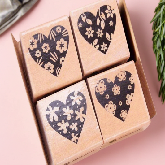4 Piece/Set Wooden Heart Block Rubber Stamps