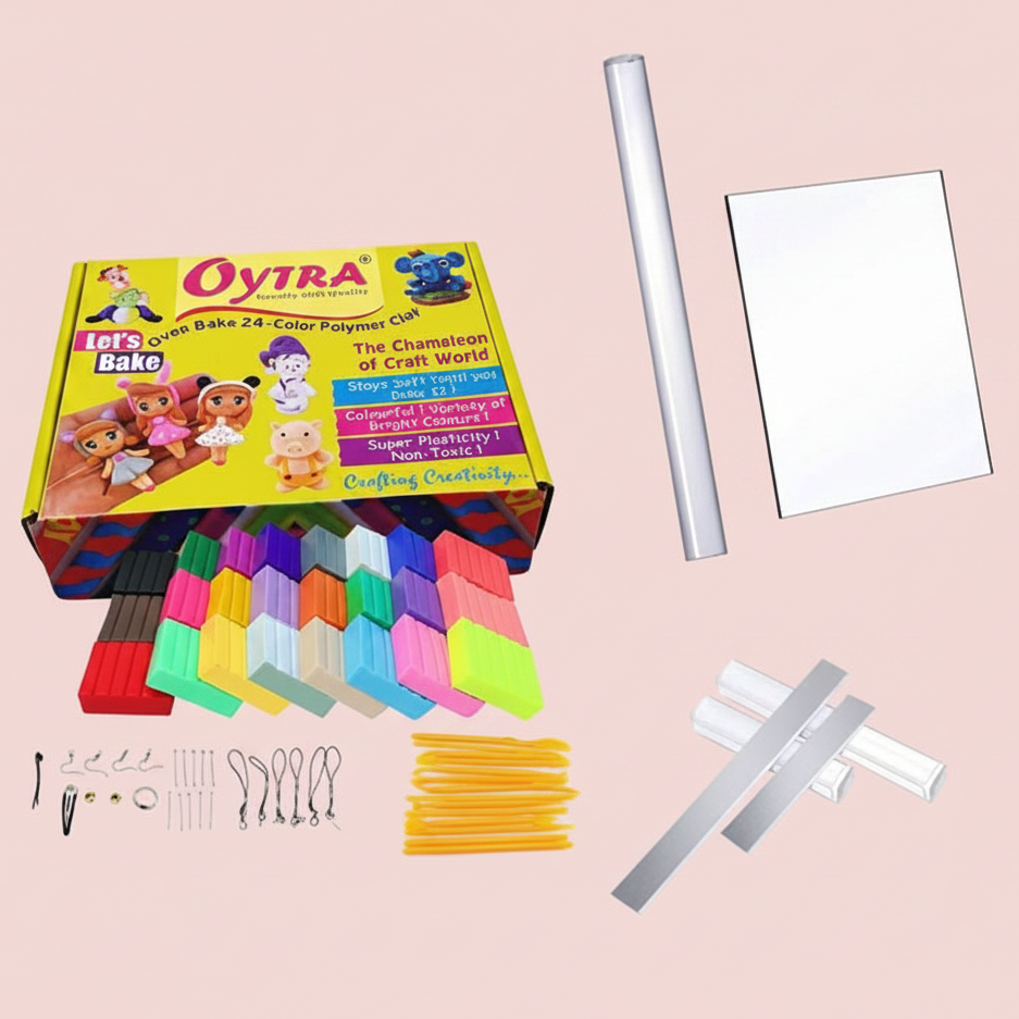 Oytra Polymer Clay 24 Color with Tissue Blade Rolling Plate and Pin