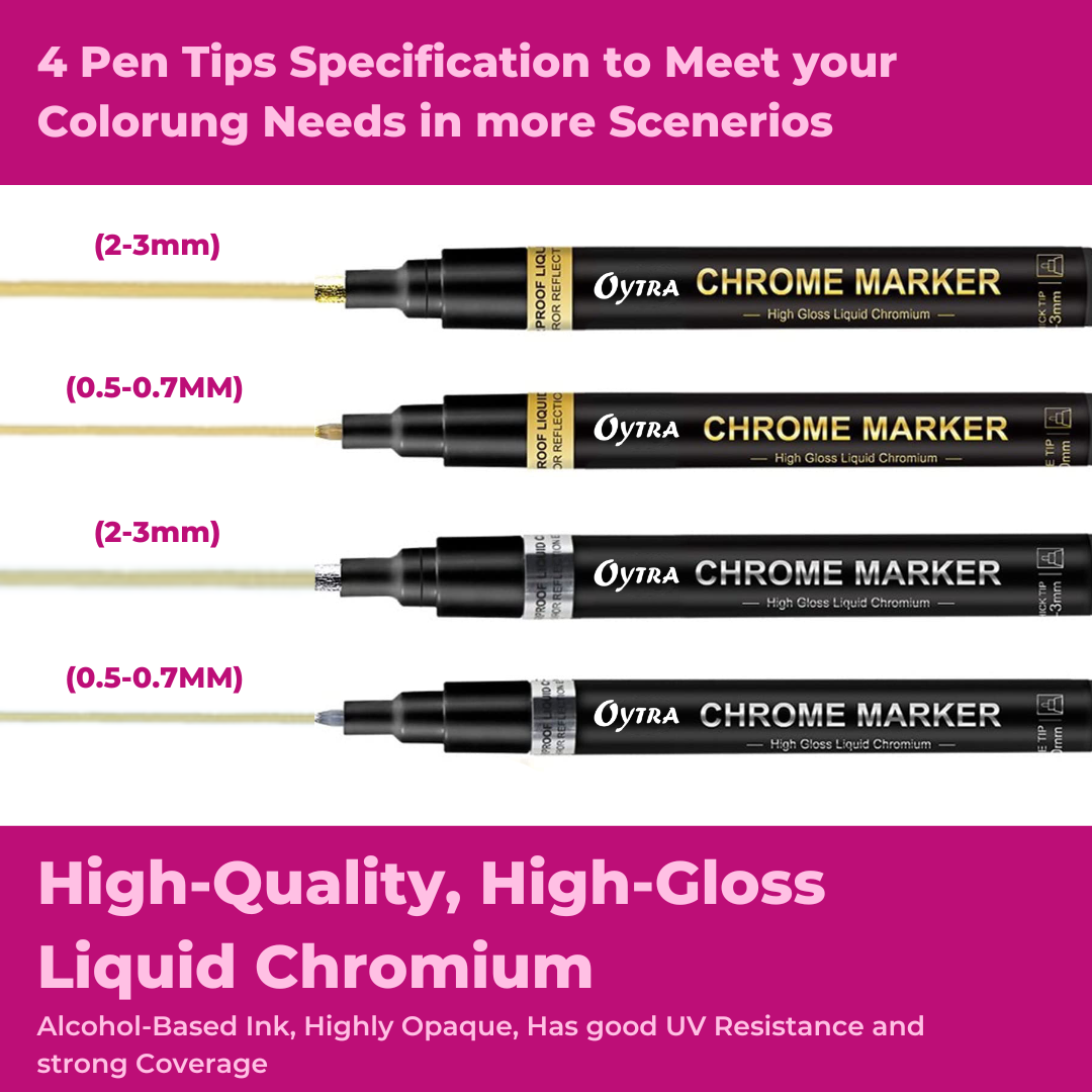 Liquid Mirror Chrome Marker Set: 5pcs Sliver Permanent Art Liquid Chrome  Paint Pen, Watercolor Reflective Mirror Chrome Metallic Markers for Model