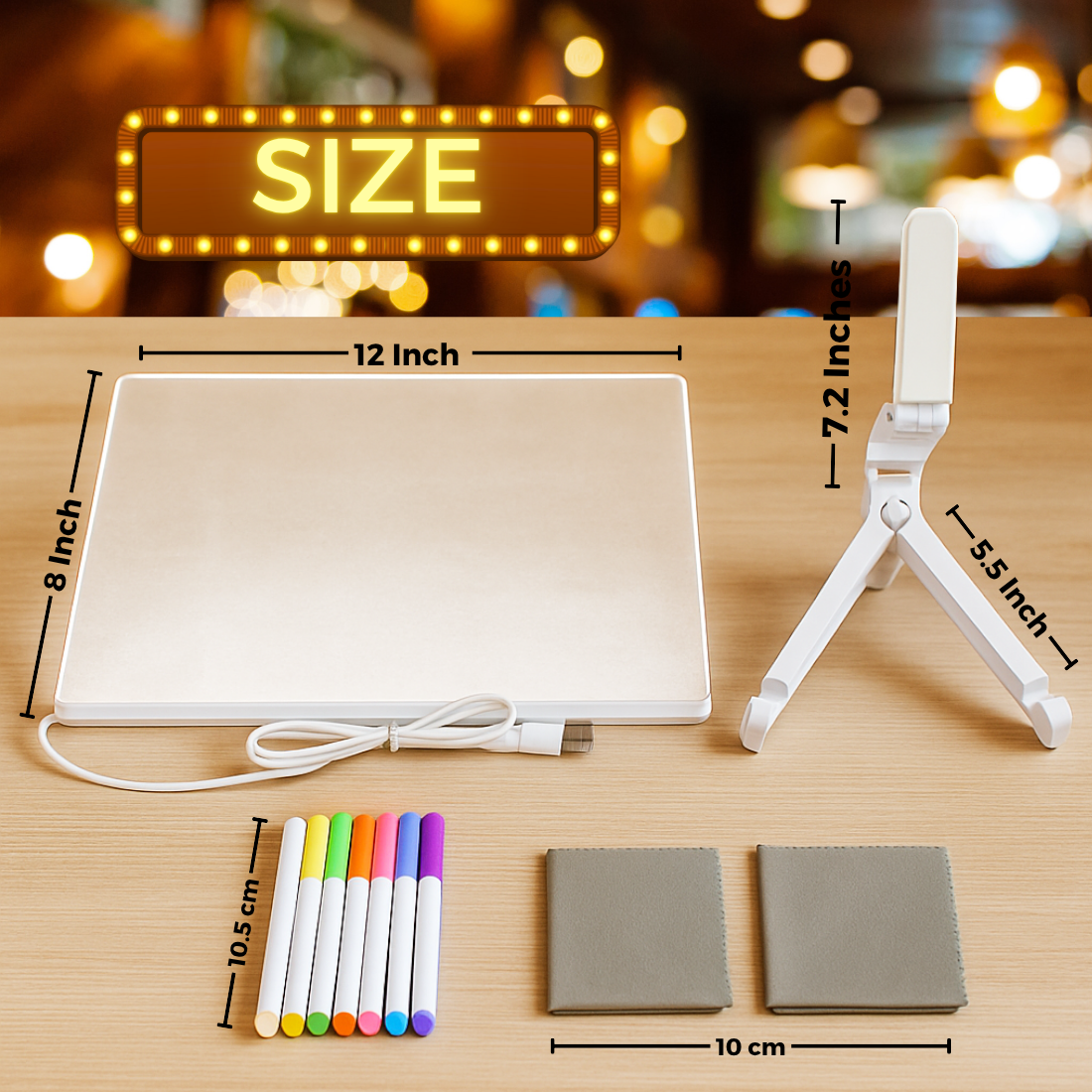 LED Acrylic Writing Pad with 7 Chalk Markers