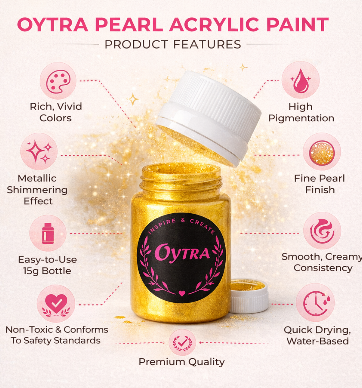 Oytra Pearl Metallic Acrylic Paint Set 10 Colors