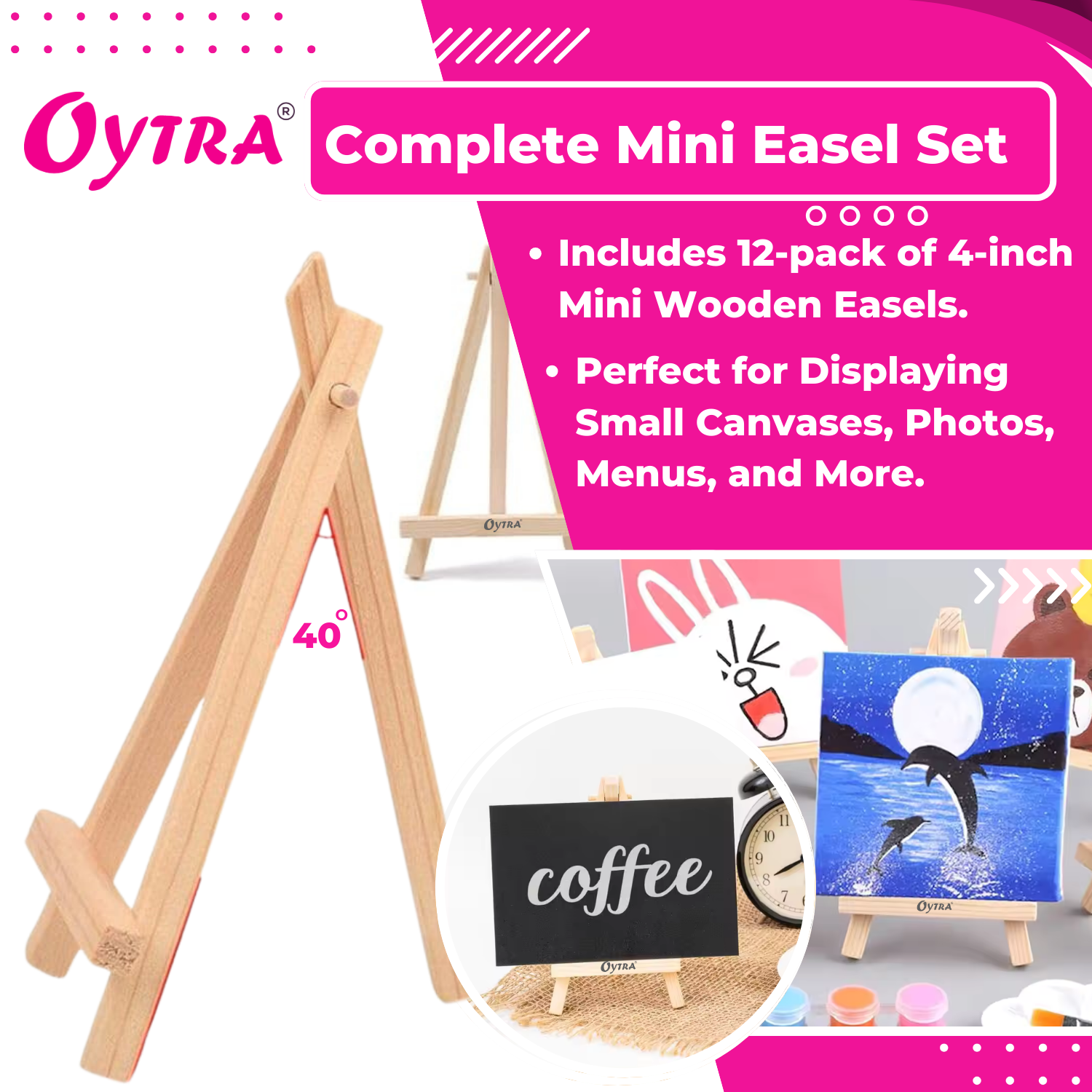 4 Inch Mini Wooden Easel Stand Set of 12