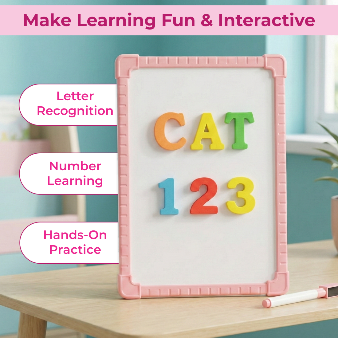 Magnetic Whiteboard Set with Alphabet Letters & Numbers