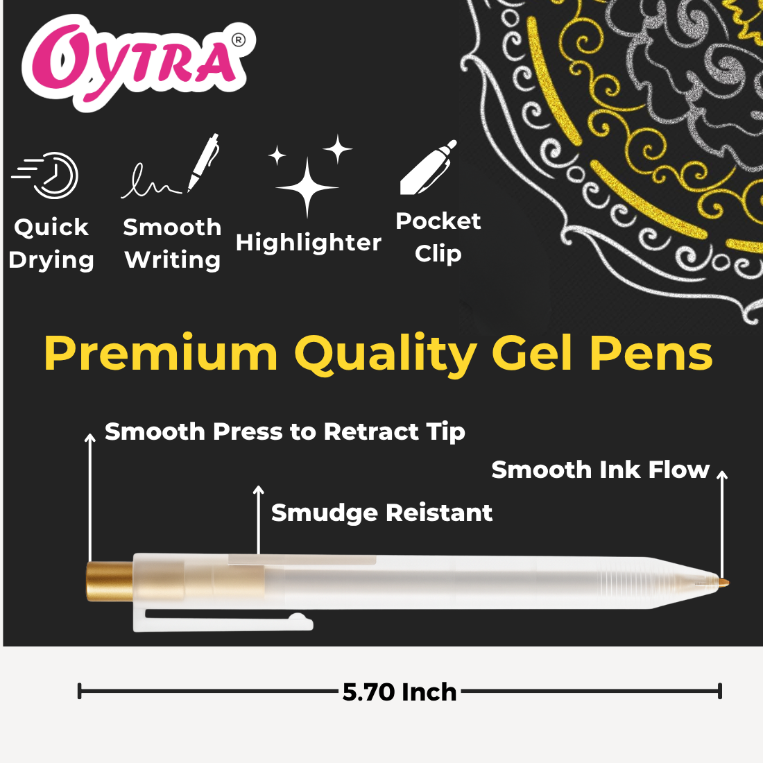 Gel Pens 0.8mm Fine Tip Set of 3 - Gold