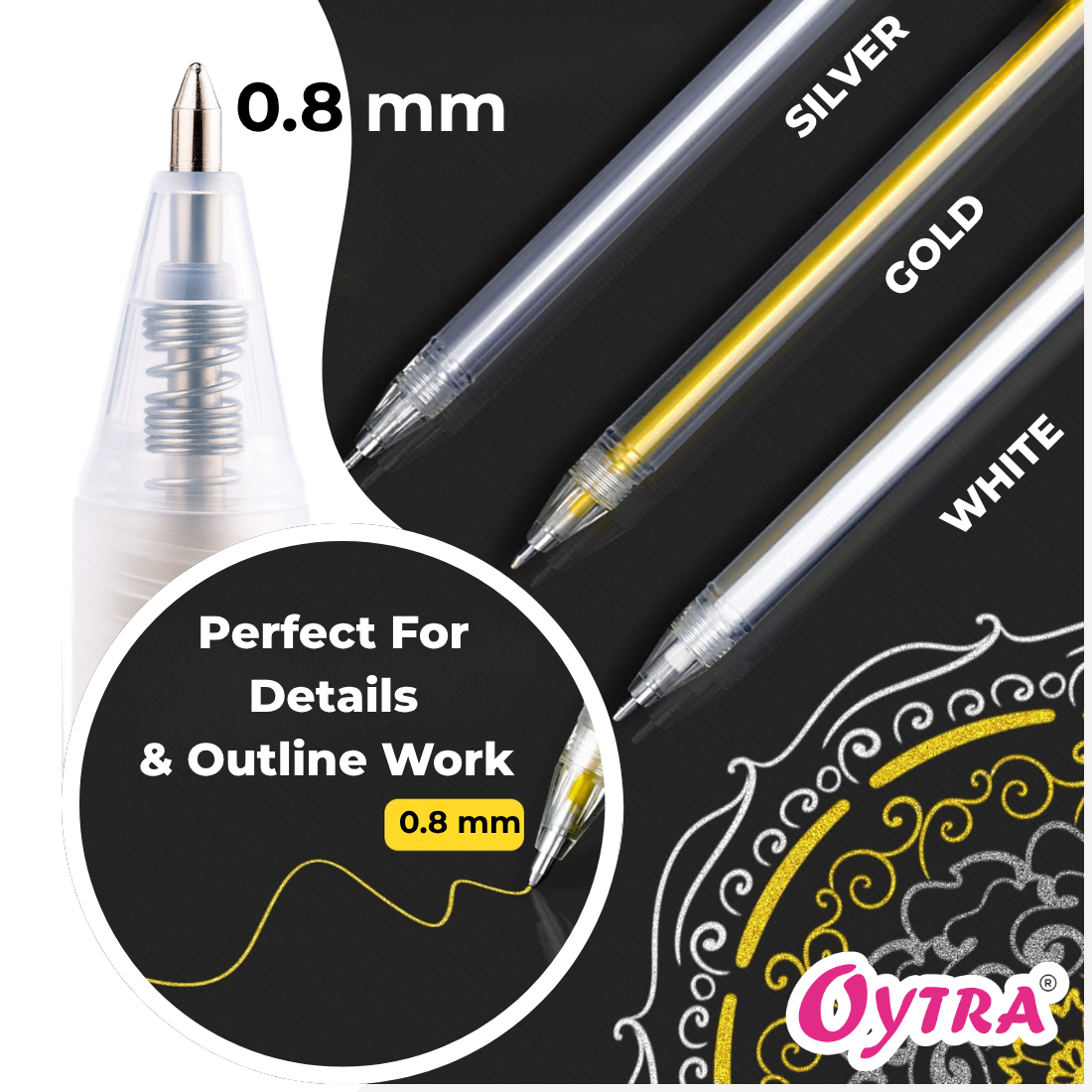 Metallic Fineliner Pens Set of 4 Gold, 4 White, 4 Silver