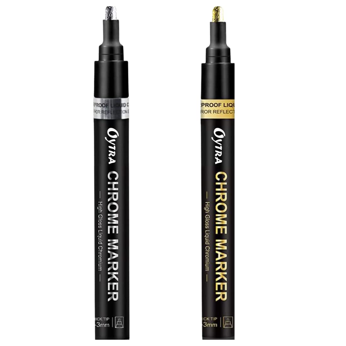 Chrome Marker Set 2 Pcs/Set, Silver & Golden Pens, Tip 2-3mm - Oytra
