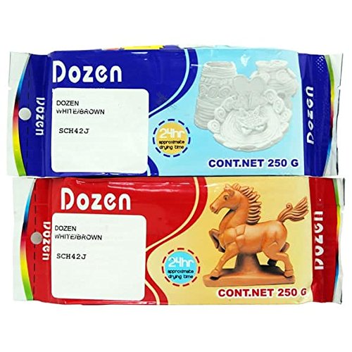 Oytra Dozen Set of 2 Clay Air Dry Terracotta - 250 Grams Each of Brown and White
