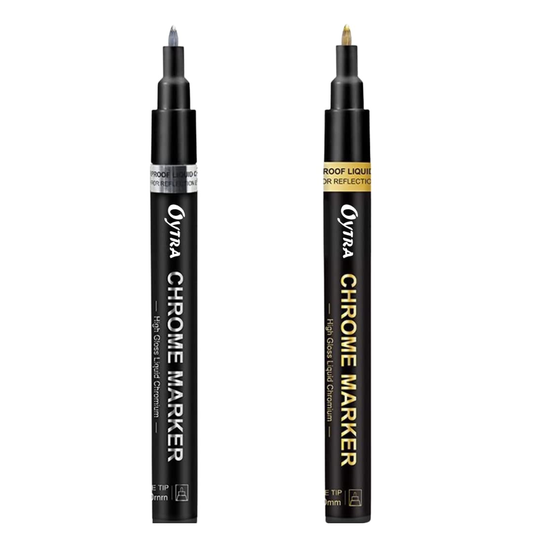 Chrome Marker Set 2 Pcs/Set, Golden Pens, Tip 1mm & 2-3mm - Oytra