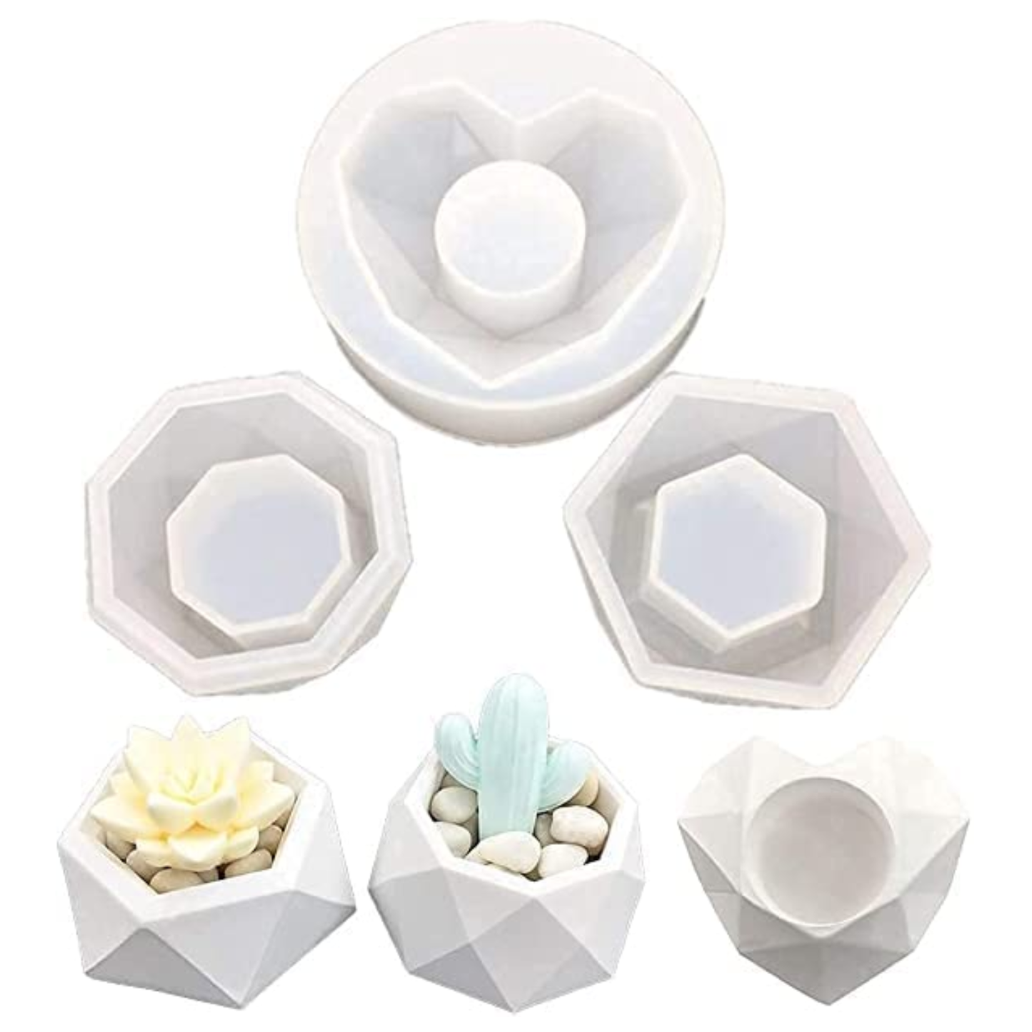 Set of 3 Heart Candle Planter Silicone Mold