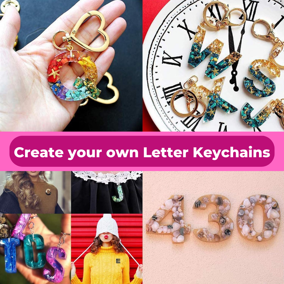 Resin Alphabet & Number Silicone Mould with Keyrings (RESINKIT-08)