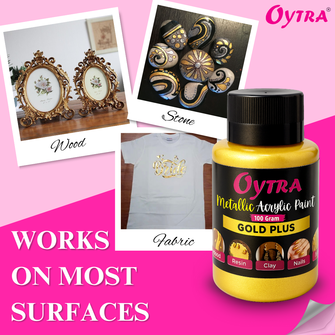 Oytra 100 ml Metallic Acrylic Color Paint Metal Colours for Professionals Artist Hobby Painters DIY Art and Craft Painting Drawings on Canvas (Gold)