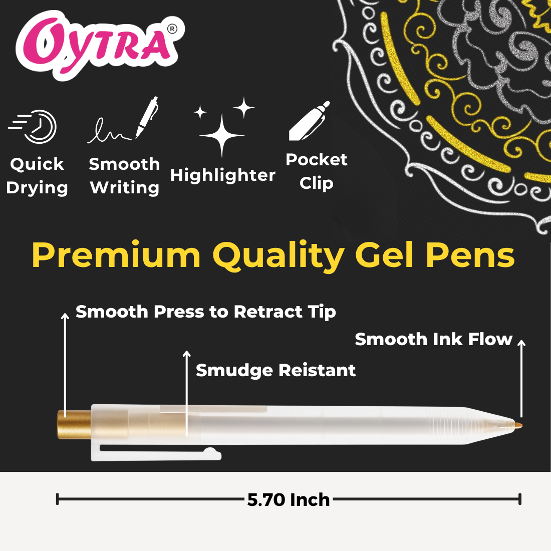 Metallic Fineliner Pens Set of 4 Gold, 4 White, 4 Silver