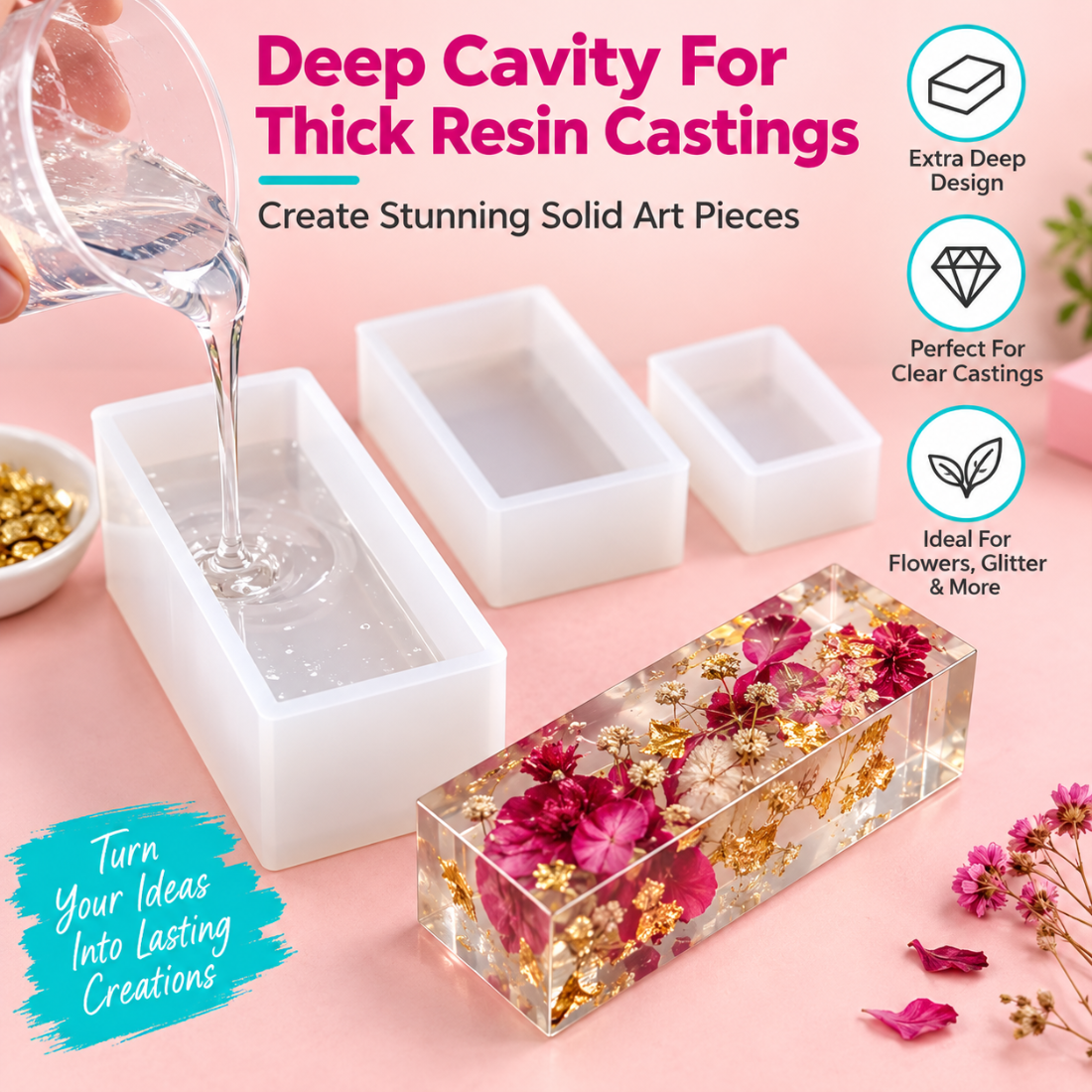 3 Pcs Rectangle Cubic Block Deep Resin Casting Mould